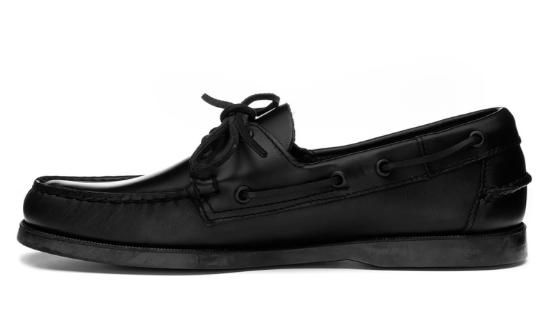 Sebago Australia Total Black Endeavor Waxed Leather Boat Shoe