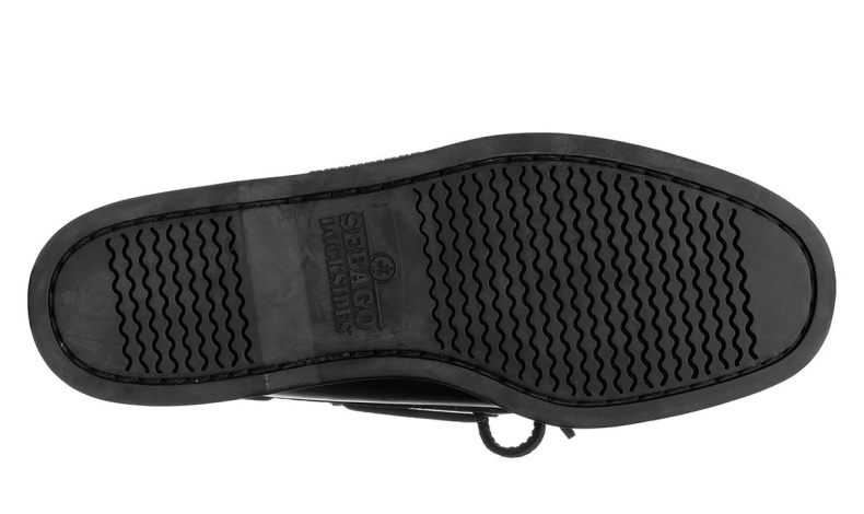 Sebago Australia Total Black Endeavor Waxed Leather Boat Shoe